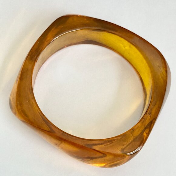 Vintage Lucite Acrylic Faux Honey Amber Tortoise Shell Bracelet Bangle Retro 8" - Picture 13 of 16